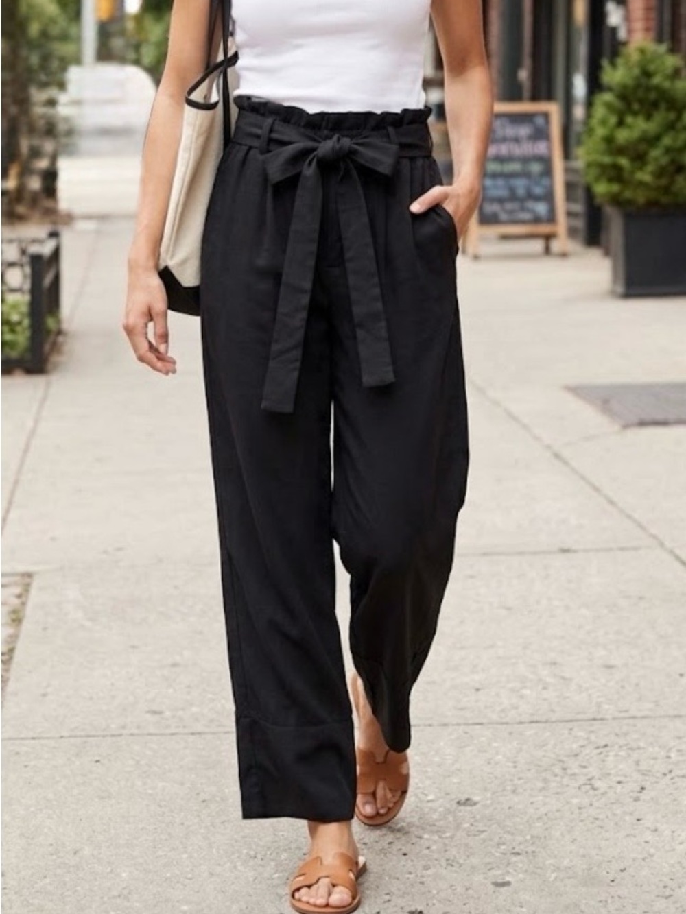 J.Crew Black Paperbag Waist Wide Leg Belted Linen Blend Pants Womens 8 AB672